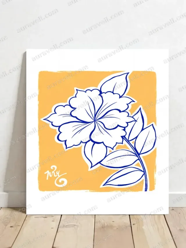 Blue Floral Canvas Wall Art for Bedroom & Living Room Home Decor — art print