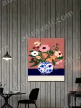 Floral Canvas Wall Art with Blue & White Vase for Living Room Home Decor – view 2