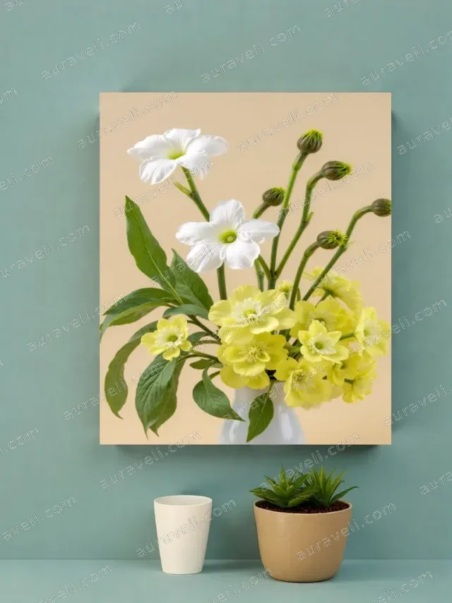 White & Yellow Floral Bouquet Canvas Wall Art for Living Room Home Decor — art print