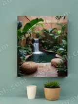 Tropical Indoor Garden Waterfall Canvas Wall Art for Living Room Home Decor