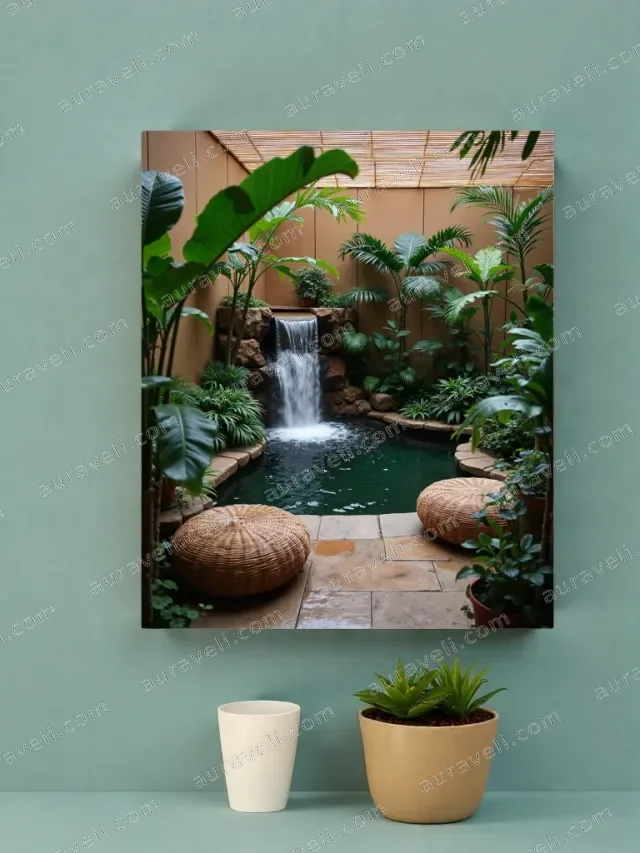 Tropical Indoor Garden Waterfall Canvas Wall Art for Living Room Home Decor — art print