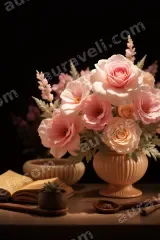 Pink Floral Still Life Canvas Wall Art for Living framed modern home decor
