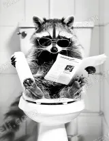 Raccoon Reading Newspaper on Toilet Canvas Wall Art for Bathroom Decor wall art for modern home decor