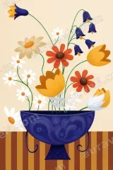 Whimsical Floral Blue Vase Canvas Wall Art for Living framed modern home decor