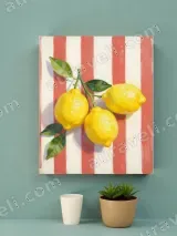 Lemons on Red-White Striped Canvas Wall Art for Home Decor – view 2