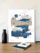 Abstract Blue Beige Gold Brush Wall Art for Living Room Home Decor – view 2