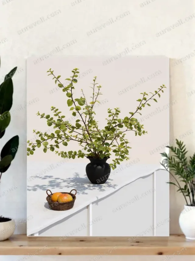Green Plant in Black Vase Canvas Wall Art for Living Room Home Decor — art print