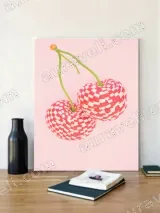 Checkered Cherries Canvas Wall Art for Living Room Bedroom Home Decor – view 3