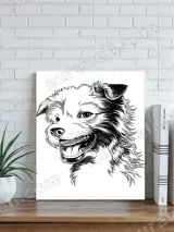 Happy Dog Black & White Line Art Canvas Wall Art for Home Decor
