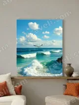Ocean Wave Seagull Beach Canvas Wall Art for Living Room Home Decor – view 3