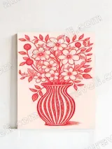 Red Floral Vase Canvas Wall Art for Living Room Bedroom Home Decor