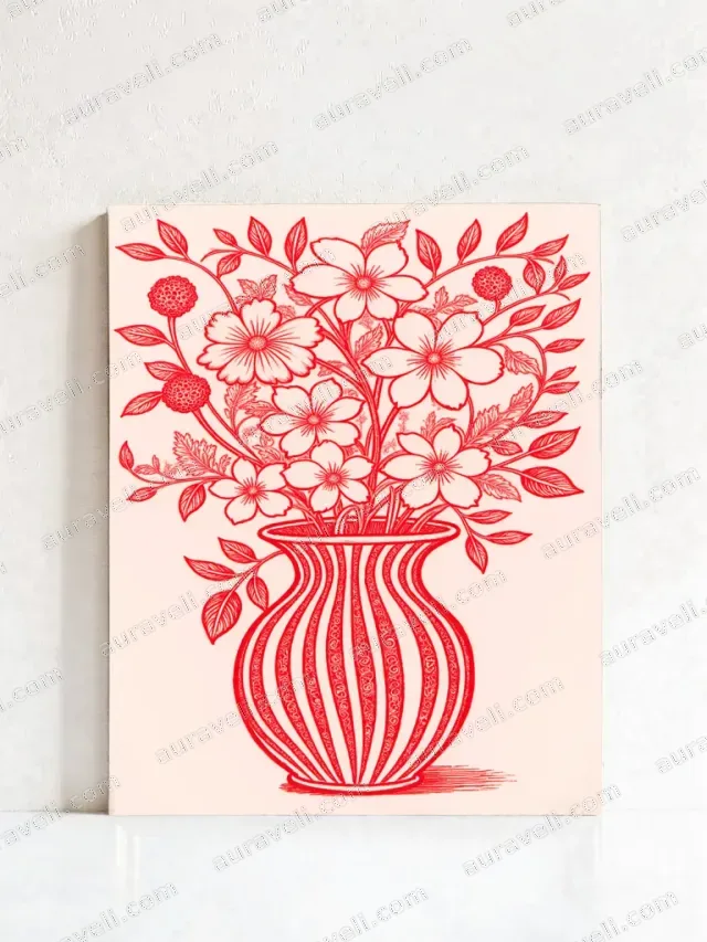 Red Floral Vase Canvas Wall Art for Living Room Bedroom Home Decor — art print