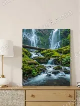 Waterfall & Mossy Rocks Nature Canvas Wall Art for Living Room Decor – view 3