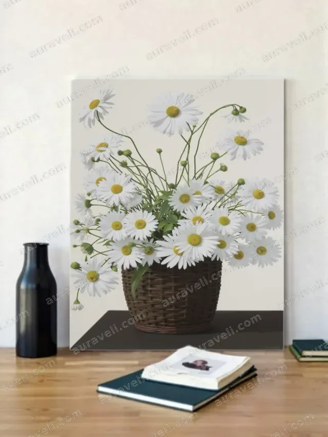 Daisies in Woven Basket Floral Canvas Wall Art for Living Room Home Decor — art print