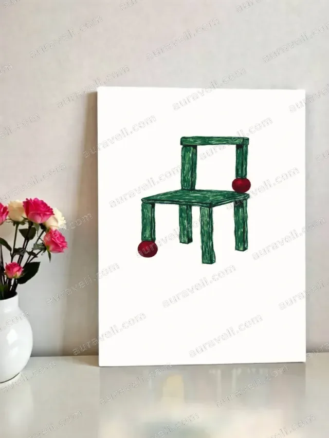 Green Chair with Red Balls Canvas Wall Art for Home Decor — art print
