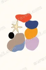 Abstract Beach Pebbles Starfish Canvas Wall Art for Home and framed modern decor