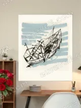 Nautical Boat Sketch Canvas Wall Art for Living Room Home Decor