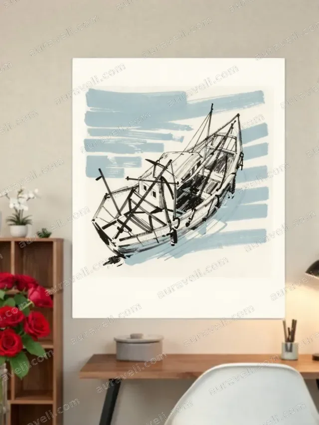 Nautical Boat Sketch Canvas Wall Art for Living Room Home Decor — art print