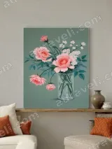 Pink Roses & White Flowers Vase Canvas Wall Art for Home Decor – view 3