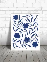 Navy Blue Floral Botanical Canvas Wall Art for Home Decor – view 3