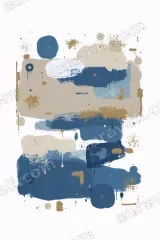 Abstract Blue Beige Gold Brush Wall Art for Living framed modern home decor