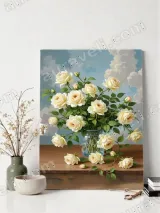Cream Roses Bouquet Canvas Wall Art for Living Room Bedroom Home Decor