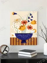 Whimsical Floral Blue Vase Canvas Wall Art for Living Room Decor – view 3
