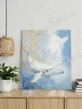 White Whale with Gold Accents Canvas Wall Art for Living Room Home Decor – view 3