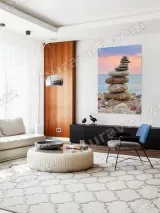 Stacked Stones Beach Sunset Canvas Wall Art for Home Decor – view 5