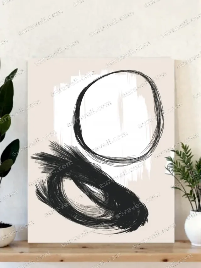 Abstract Black Brushstroke & Circle Wall Art for Home Decor — art print