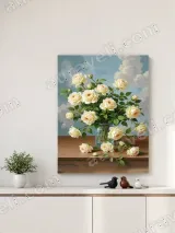 Cream Roses Bouquet Canvas Wall Art for Living Room Bedroom Home Decor – view 4