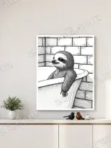 Sloth in Bathtub Line Art Wall Art for Bathroom Home Decor – view 4