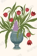 Floral Tulip Hyacinth Vase Canvas Wall Art for Home and framed modern decor