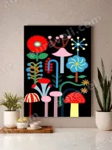 Colorful Abstract Floral & Mushroom Canvas Wall Art for Home Decor – view 3