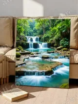 Turquoise Forest Waterfall Stream Canvas Wall Art for Living Room Home Decor – view 5