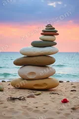Balanced Stones Beach Sunset Canvas Wall Art for Home framed modern decor