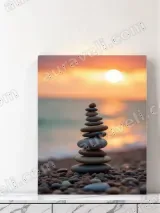 Balanced Stones Beach Sunset Canvas Wall Art for Home Decor – view 3