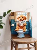 Funny Dog Reading Newspaper on Toilet Canvas Wall Art for Bathroom Decor – view 4