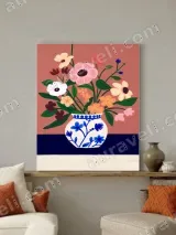 Floral Canvas Wall Art with Blue & White Vase for Living Room Home Decor – view 4