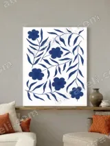 Navy Blue Floral Botanical Canvas Wall Art for Home Decor – view 2
