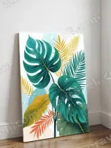 Tropical Monstera & Palm Leaf Canvas Wall Art for Living Room Bedroom Home Decor – view 3