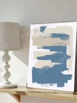 Abstract Blue & Beige Brush Stroke Minimalist Canvas Wall Art for Living Room Home Decor – view 4