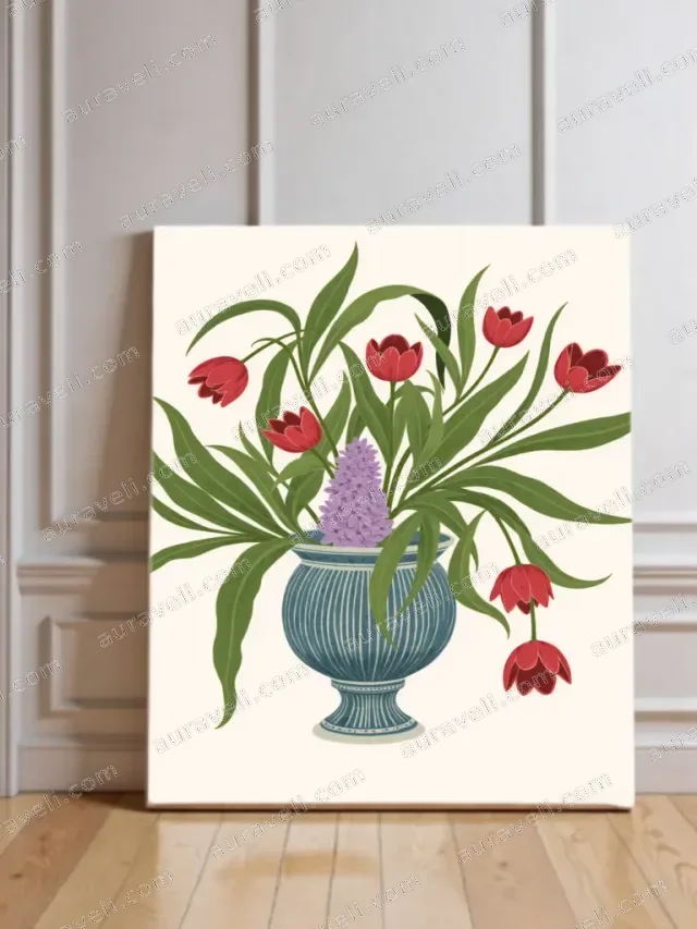 Floral Tulip & Hyacinth Vase Canvas Wall Art for Home Decor — art print
