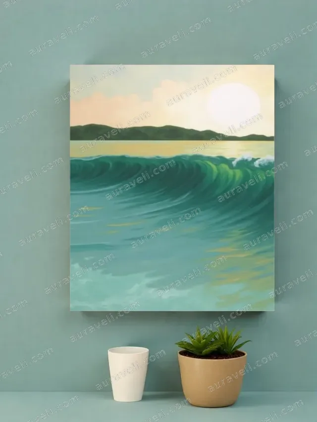 Sunset Ocean Wave Coastal Canvas Wall Art for Living Room Home Decor — art print