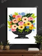 Colorful Floral Vase Canvas Wall Art for Living Room Home Decor
