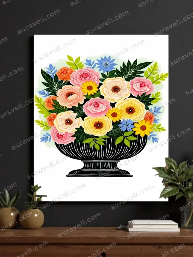 Colorful Floral Vase Canvas Wall Art for Living Room Home Decor — art print
