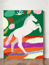 Colorful Rearing White Horse Canvas Wall Art for Home Decor – view 2