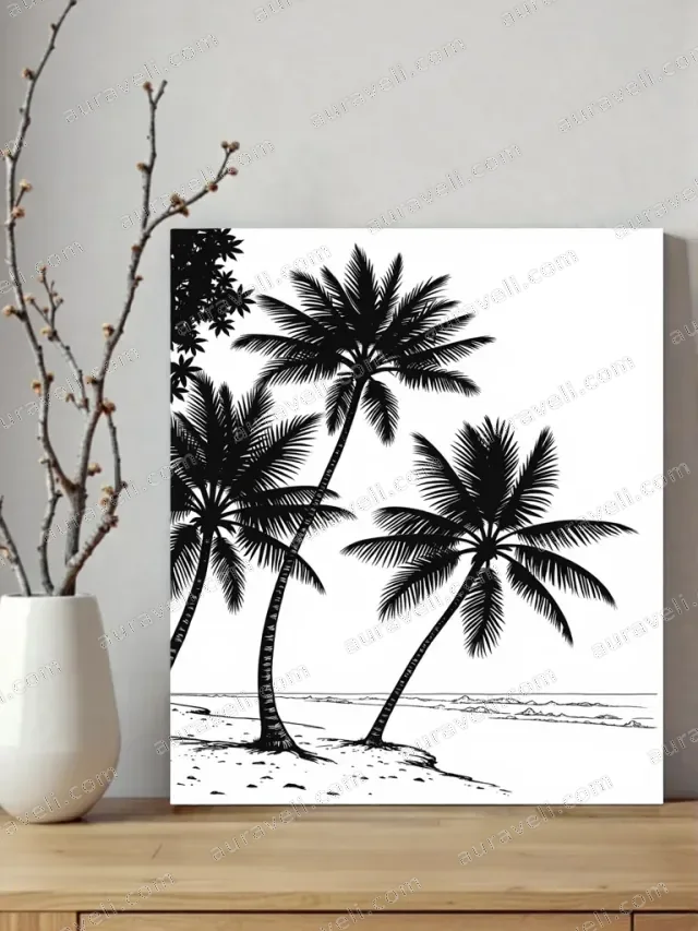 Black & White Palm Tree Beach Canvas Wall Art for Home Decor — art print