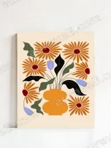 Boho Orange Floral Vase Canvas Wall Art for Living Room Decor