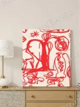 Red Abstract Line Drawing Canvas Wall Art for Living Room Home Decor – view 3